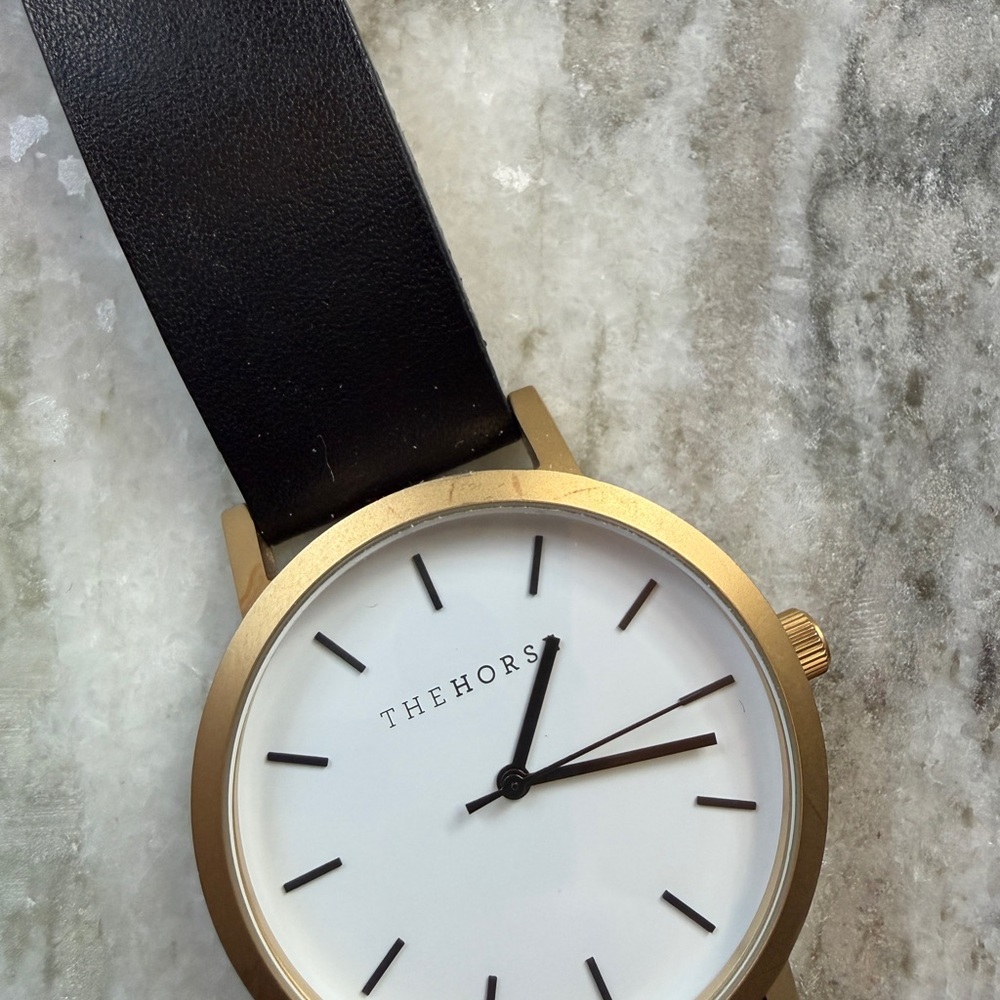 The HORSE  Gold Case Watch with Black Strap and White Dial - Picture 3 of 6